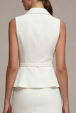 Robe courte d’affaires blanche à revers cranté en deux pièces simple boutonnage avec ceinture