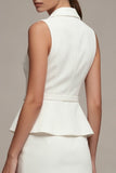 Robe courte d’affaires blanche à revers cranté en deux pièces simple boutonnage avec ceinture
