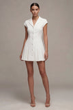 Robe blanche à boutons simples à boutonnage à revers cranté A Line Short Blazer