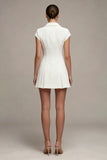 Robe blanche à boutons simples à boutonnage à revers cranté A Line Short Blazer