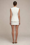 Robe d’affaires courte blanche à col rond à une seule poitrine