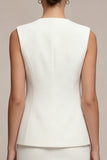 Robe d’affaires courte blanche à col rond à une seule poitrine