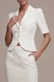 Robe d’affaires blanche à boutonnage simple en deux pièces, revers à crante, longue robe d’affaires avec poches
