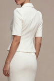 Robe d’affaires blanche à boutonnage simple en deux pièces, revers à crante, longue robe d’affaires avec poches