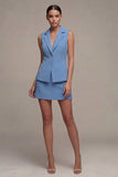 Robe d’affaires courte à boutonnage simple bleu acier en 2 pièces à coupe ajustée