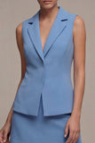 Robe d’affaires courte à boutonnage simple bleu acier en 2 pièces à coupe ajustée