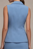 Robe d’affaires courte à boutonnage simple bleu acier en 2 pièces à coupe ajustée