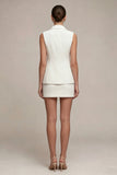 Robe d’affaires blanche courte en deux pièces à revers cranté, coupe slim à simple boutonnage