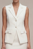 Robe d’affaires blanche courte en deux pièces à revers cranté, coupe slim à simple boutonnage