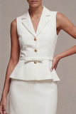 Robe d’affaires blanche midi 2 pièces à revers cranté, simple boutonnage avec fente