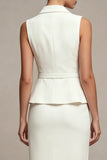 Robe d’affaires blanche midi 2 pièces à revers cranté, simple boutonnage avec fente