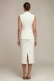 Robe d’affaires blanche midi à boutonnage simple 2 pièces à revers cranté avec fente dans le dos