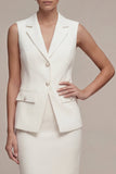 Robe d’affaires blanche midi à boutonnage simple 2 pièces à revers cranté avec fente dans le dos