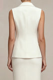 Robe d’affaires blanche midi à boutonnage simple 2 pièces à revers cranté avec fente dans le dos