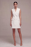 Courte blazer blanche à revers à pointes à double boutonnage