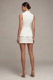 Robe d’affaires courte blanche à simple boutonnage à revers cranté, coupe fine, deux pièces