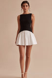 Mini-robe en satin noir et blanc A Line