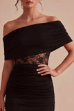 Mini robe bodycon en dentelle noire à épaules dénudées