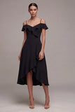 Robe noire Cold Shoulder A Line High Low Little Black avec volants