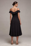Robe noire Cold Shoulder A Line High Low Little Black avec volants