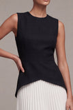 Robe cocktail à col rond noir et blanc A Line avec plis