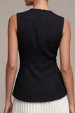 Robe cocktail à col rond noir et blanc A Line avec plis