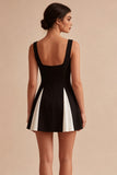 Robe cocktail courte à longues bretelles A Line noir et blanc
