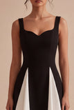 Robe cocktail courte à longues bretelles A Line noir et blanc