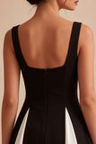 Robe cocktail courte à longues bretelles A Line noir et blanc