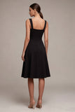 Robe formelle Midi A Line à col carré noir avec fente