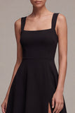 Robe formelle Midi A Line à col carré noir avec fente