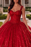 Robe de bal Corset rouge à sequins robe Quinceañera