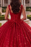 Robe de bal Corset rouge à sequins robe Quinceañera