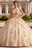 Robe de bal Corset Champagne Quinceañera avec des fleurs 3D
