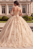 Robe de bal Corset Champagne Quinceañera avec des fleurs 3D