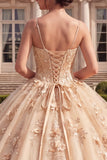 Robe de bal Corset Champagne Quinceañera avec des fleurs 3D