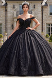 Robe de bal corset noir à épaules décollées robe Quinceañera