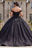 Robe de bal corset noir à épaules décollées robe Quinceañera