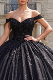 Robe de bal corset noir à épaules décollées robe Quinceañera