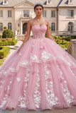 Robe de bal Corset sans bustiers, robe fleurie rose de quinceañera