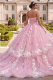 Robe de bal Corset sans bustiers, robe fleurie rose de quinceañera