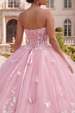 Robe de bal Corset sans bustiers, robe fleurie rose de quinceañera