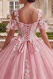 Robe de bal rose appliquée à épaules froides Quinceañera