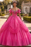 Robe de bal perlée à perles en fuchsia