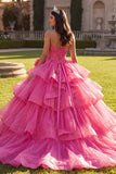 Robe-bal à volants en robe de bal fuchsia avec nœud et nœud
