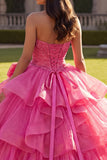 Robe-bal à volants en robe de bal fuchsia avec nœud et nœud