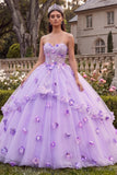 Robe-bal corset sans bretelles lilas Quinceañera avec fleurs 3D