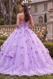 Robe-bal corset sans bretelles lilas Quinceañera avec fleurs 3D