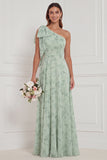 Robe de demoiselle d’honneur longue à une épaule en sauge poussiéreuse