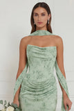 Robe de demoiselle d’honneur sauge poussiéreuse florale sans bustiers avec écharpe